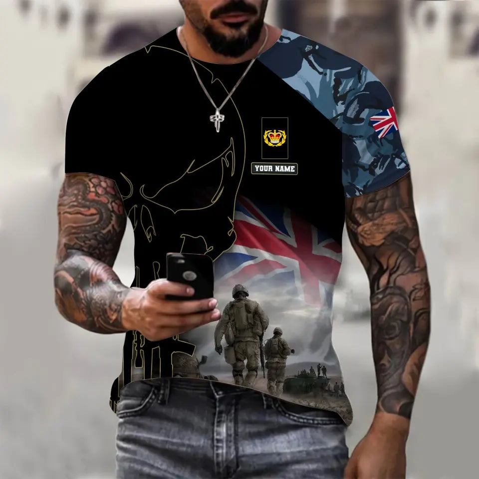 Personalized UK Soldier/ Veteran Camo With Name And Rank T-shirt 3D Printed - 16976736