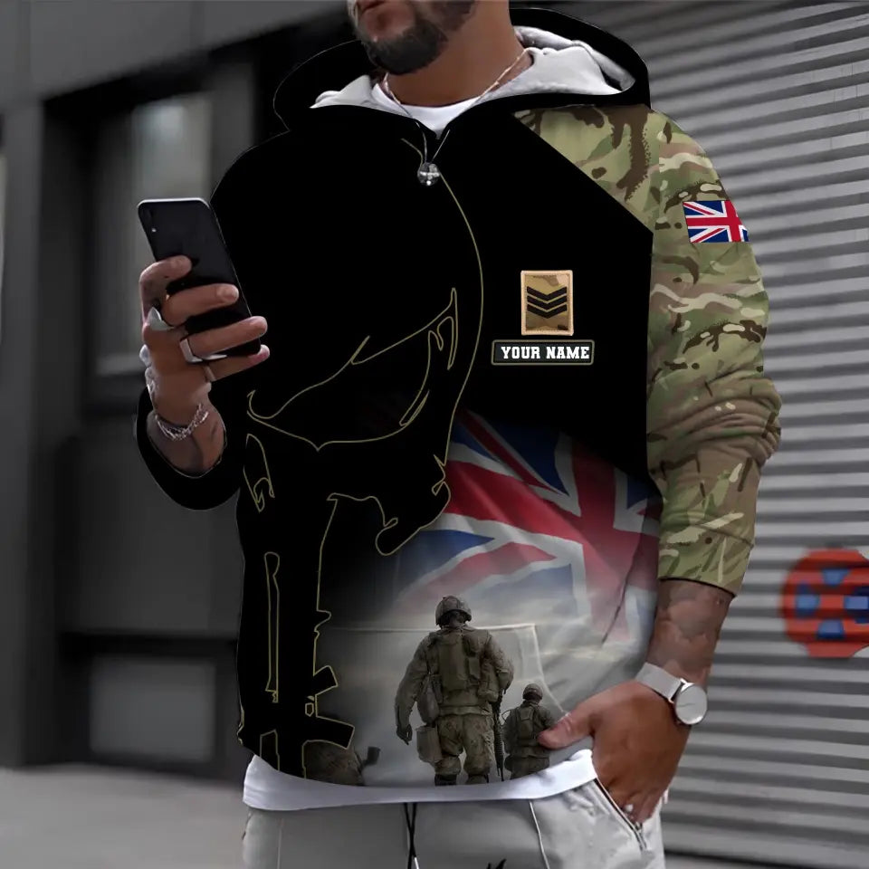 Personalized UK Soldier/ Veteran Camo With Name And Rank T-shirt 3D Printed - 16976736