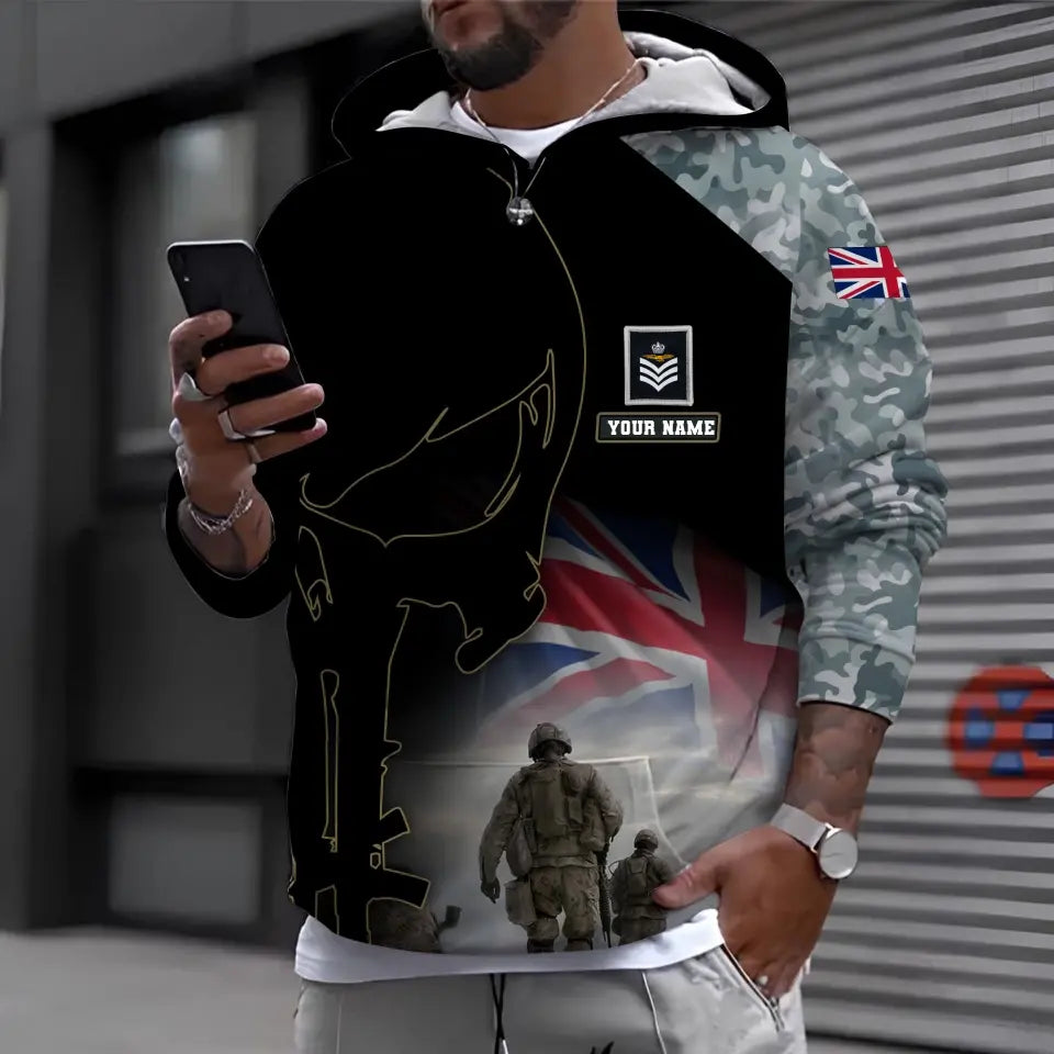 Personalized UK Soldier/ Veteran Camo With Name And Rank T-shirt 3D Printed - 16976736