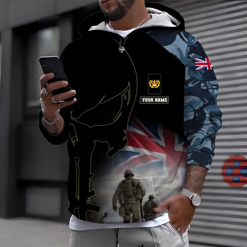 Personalized UK Soldier/ Veteran Camo With Name And Rank T-shirt 3D Printed - 16976736