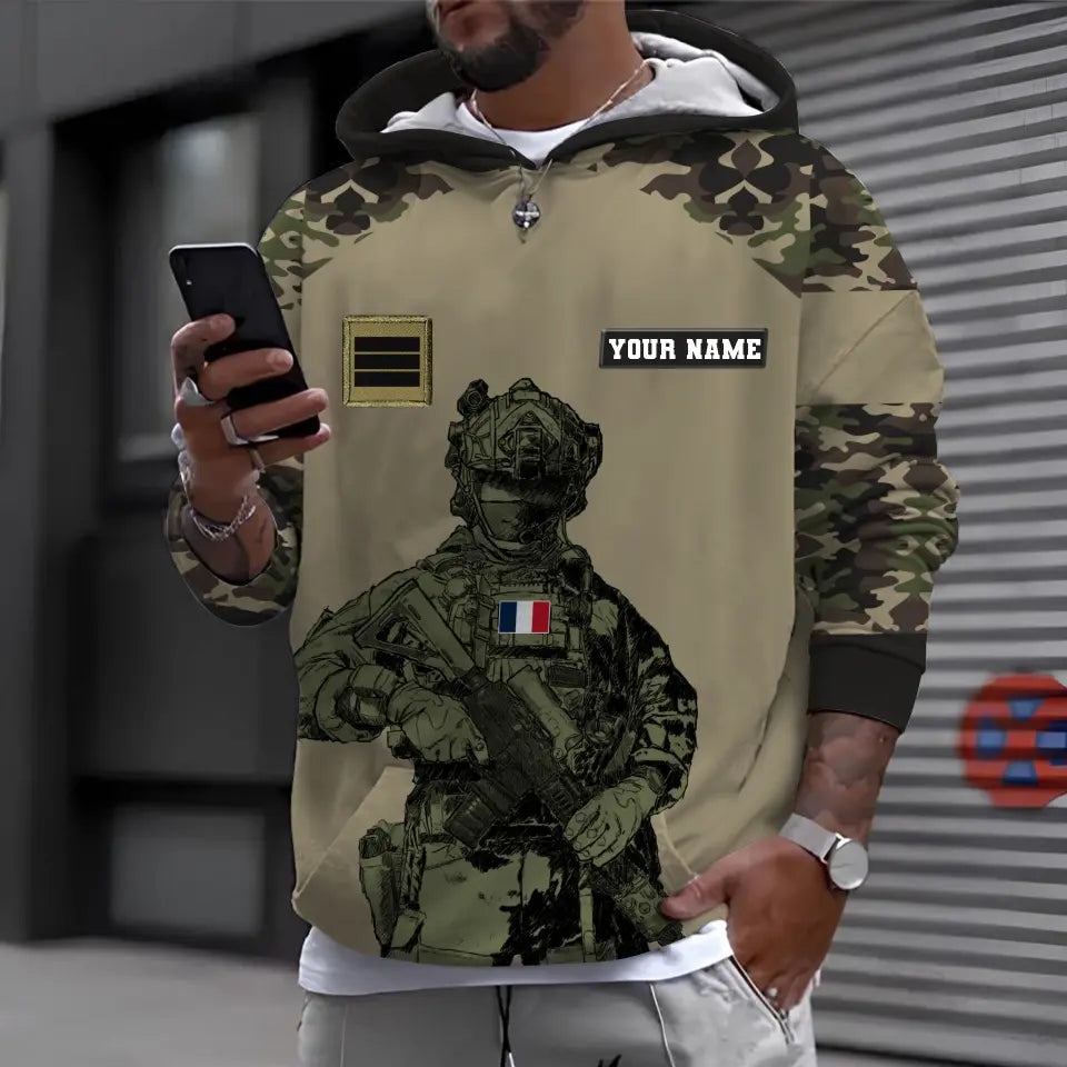 Personalized France Soldier/ Veteran Camo With Name And Rank T-shirt 3D Printed -0512230001
