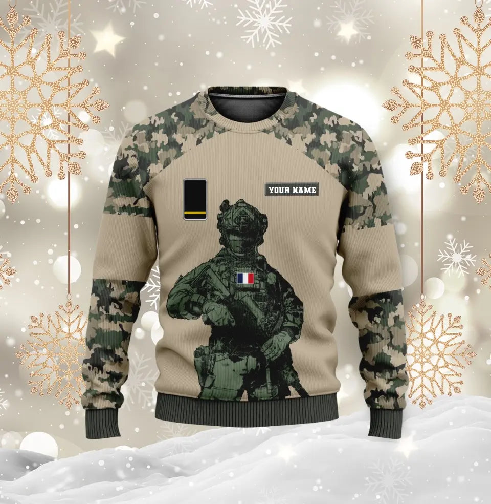 Personalized France Soldier/ Veteran Camo With Name And Rank T-shirt 3D Printed -17017344