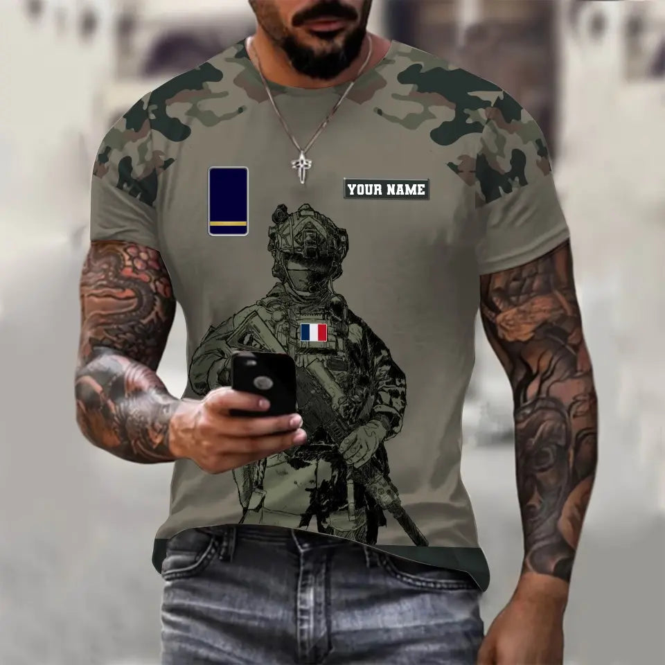 Personalized France Soldier/ Veteran Camo With Name And Rank T-shirt 3D Printed -17017344