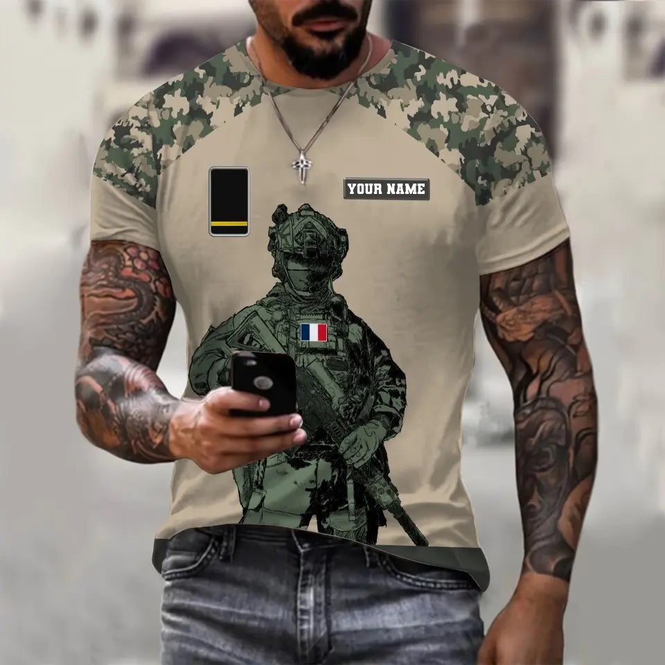 Personalized France Soldier/ Veteran Camo With Name And Rank T-shirt 3D Printed -17017344