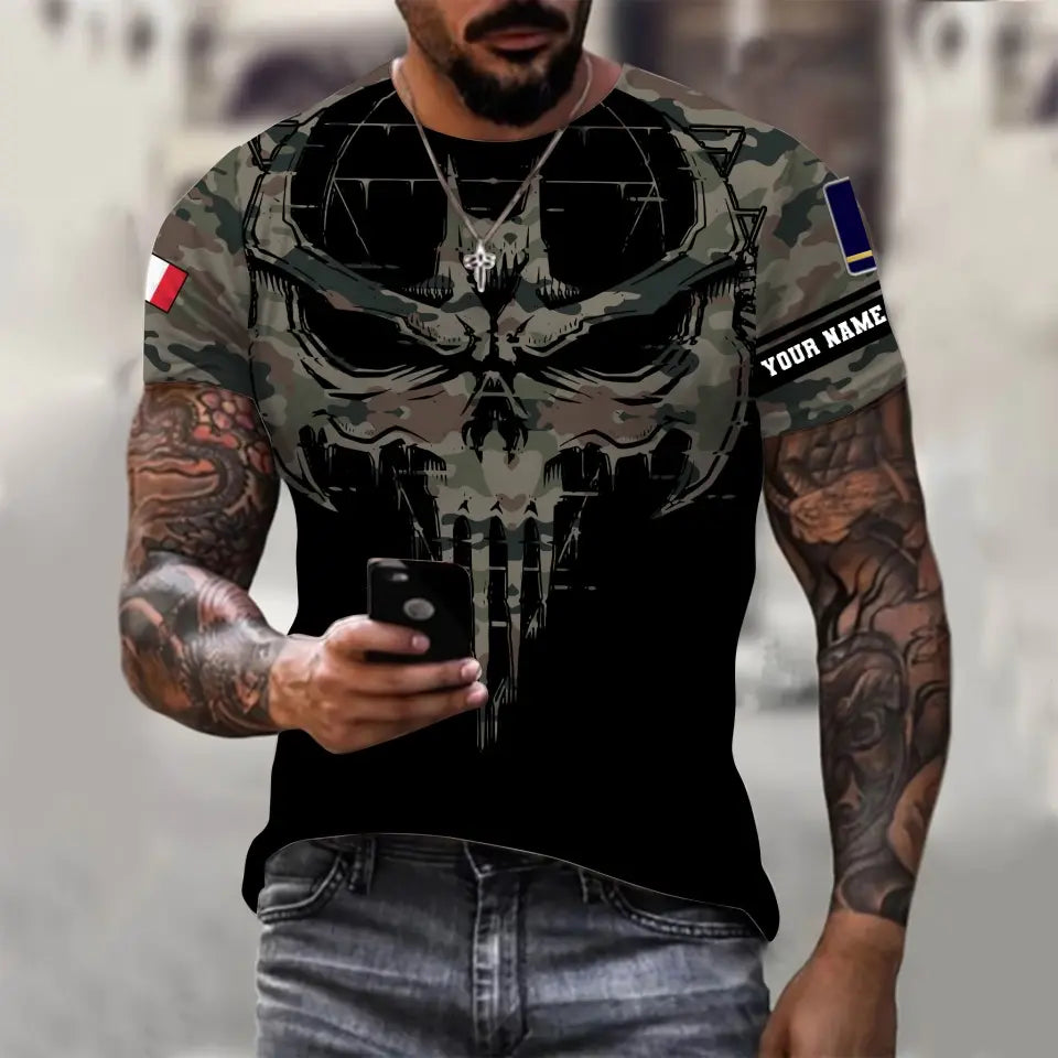 Personalized France Soldier/ Veteran Camo With Name And Rank T-shirt 3D Printed -  2010230001