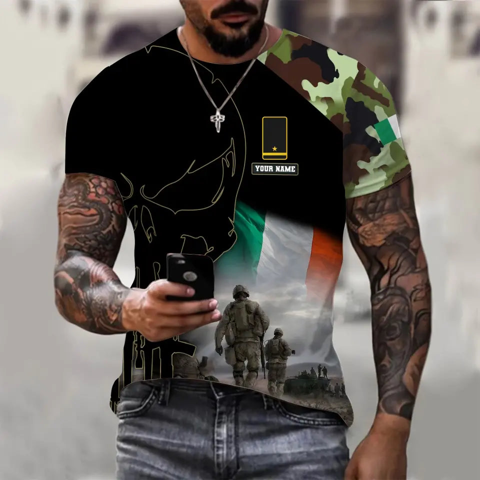 T-shirt personnalisé avec camouflage soldat/vétéran irlandais avec nom et grade imprimé en 3D - 1910230001
