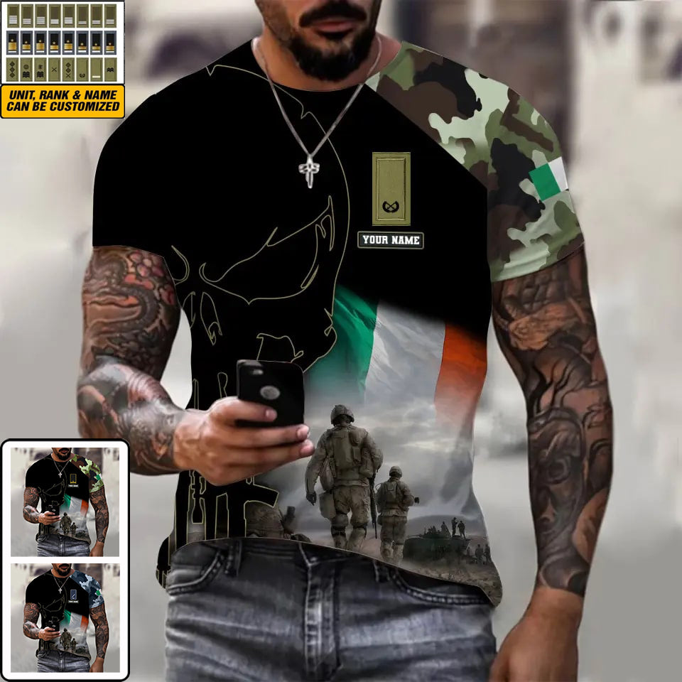 Personalized Ireland Soldier/ Veteran Camo With Name And Rank  T-shirt 3D Printed  - 1910230001