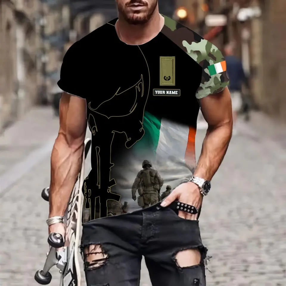 Personalized Ireland Soldier/ Veteran Camo With Name And Rank  T-shirt 3D Printed  - 1910230001