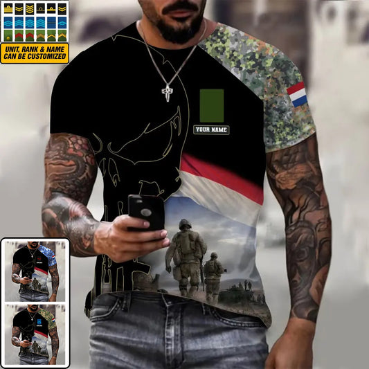 T-shirt personnalisé avec camouflage soldat/vétéran néerlandais avec nom et grade imprimé en 3D - 1910230001