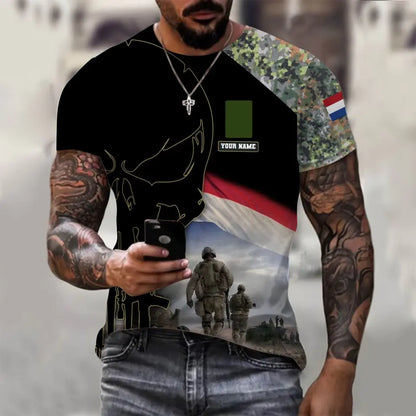 Personalized Netherlands Soldier/ Veteran Camo With Name And Rank  T-shirt 3D Printed  - 1910230001
