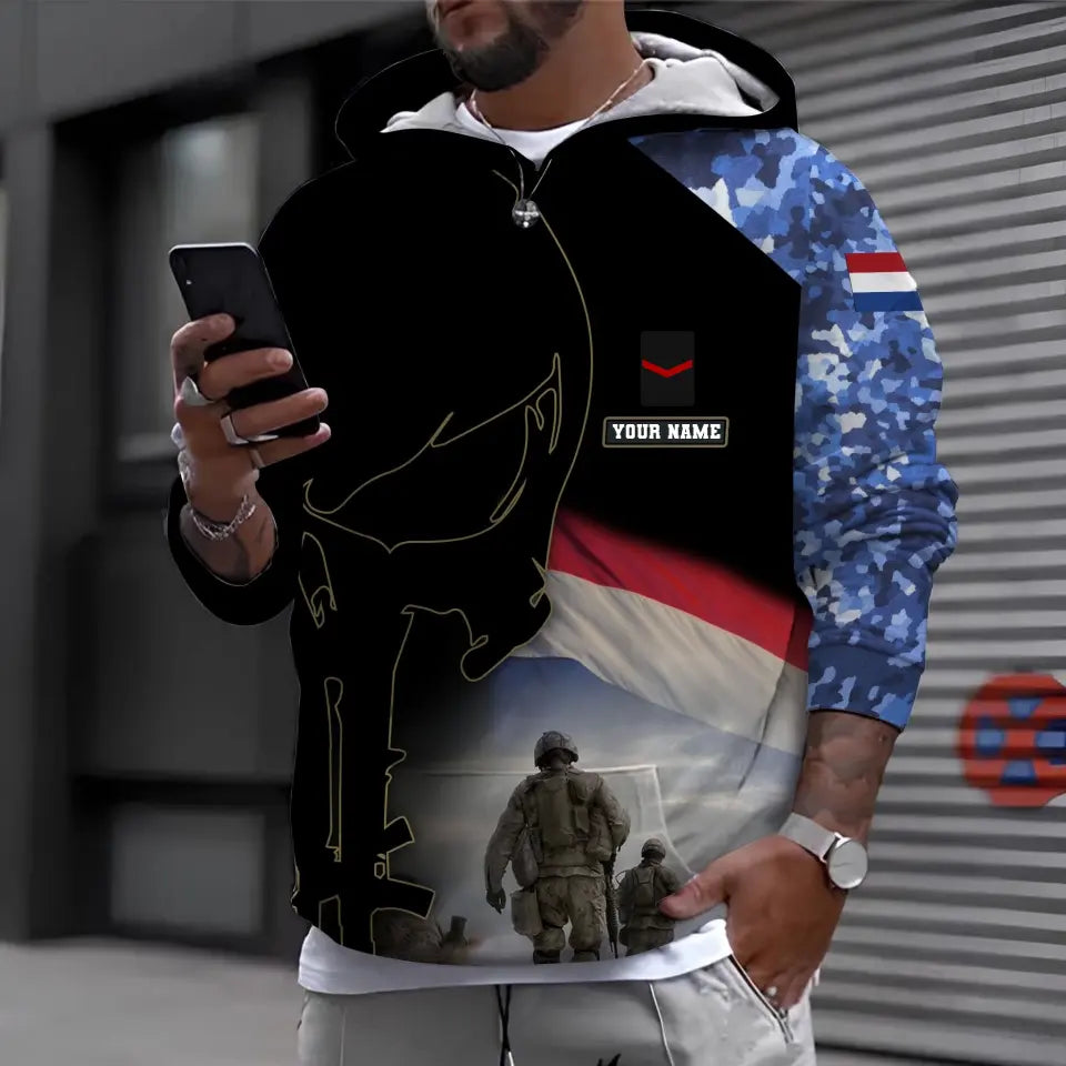 Personalized Netherlands Soldier/ Veteran Camo With Name And Rank  T-shirt 3D Printed  - 1910230001