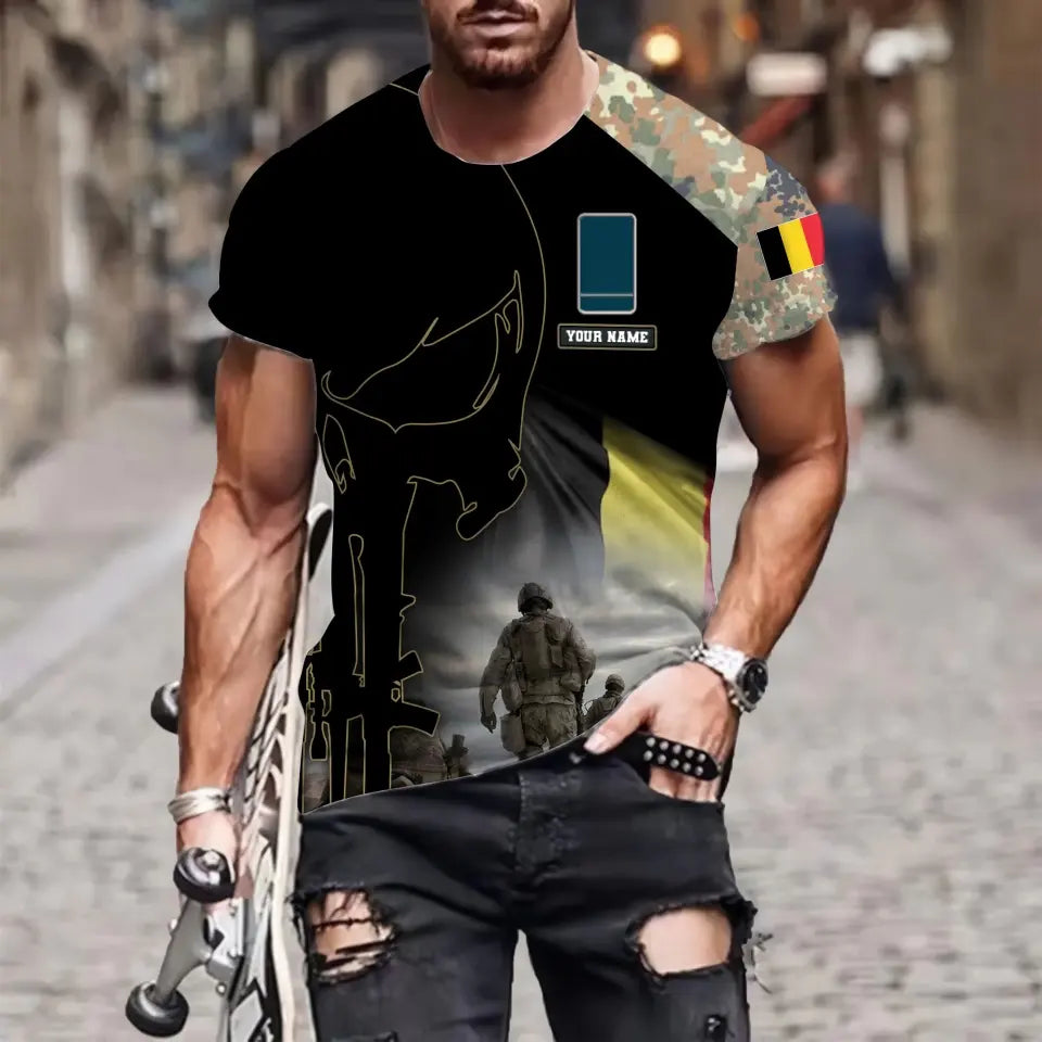 Personalized Belgium Soldier/ Veteran Camo With Name And Rank  T-shirt 3D Printed  - 1910230001