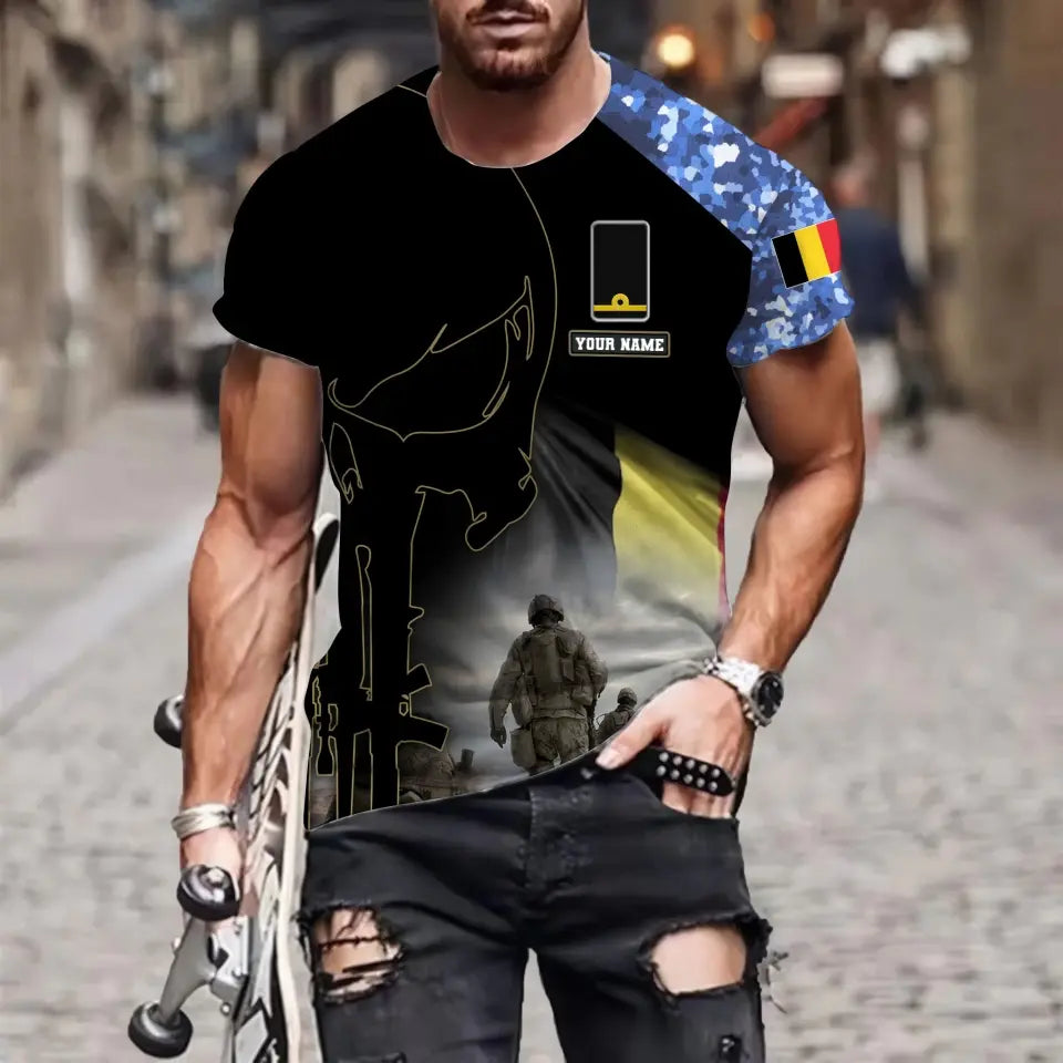 T-shirt personnalisé avec camouflage soldat/vétéran belge avec nom et grade imprimé en 3D - 1910230001