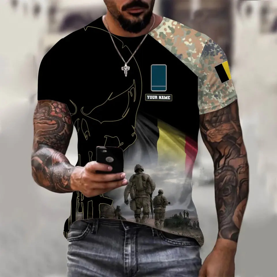 Personalized Belgium Soldier/ Veteran Camo With Name And Rank  T-shirt 3D Printed  - 1910230001
