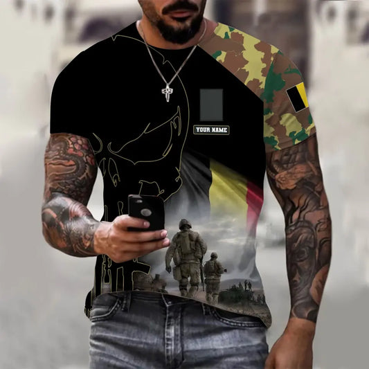 Personalized Belgium Soldier/ Veteran Camo With Name And Rank  T-shirt 3D Printed  - 1910230001