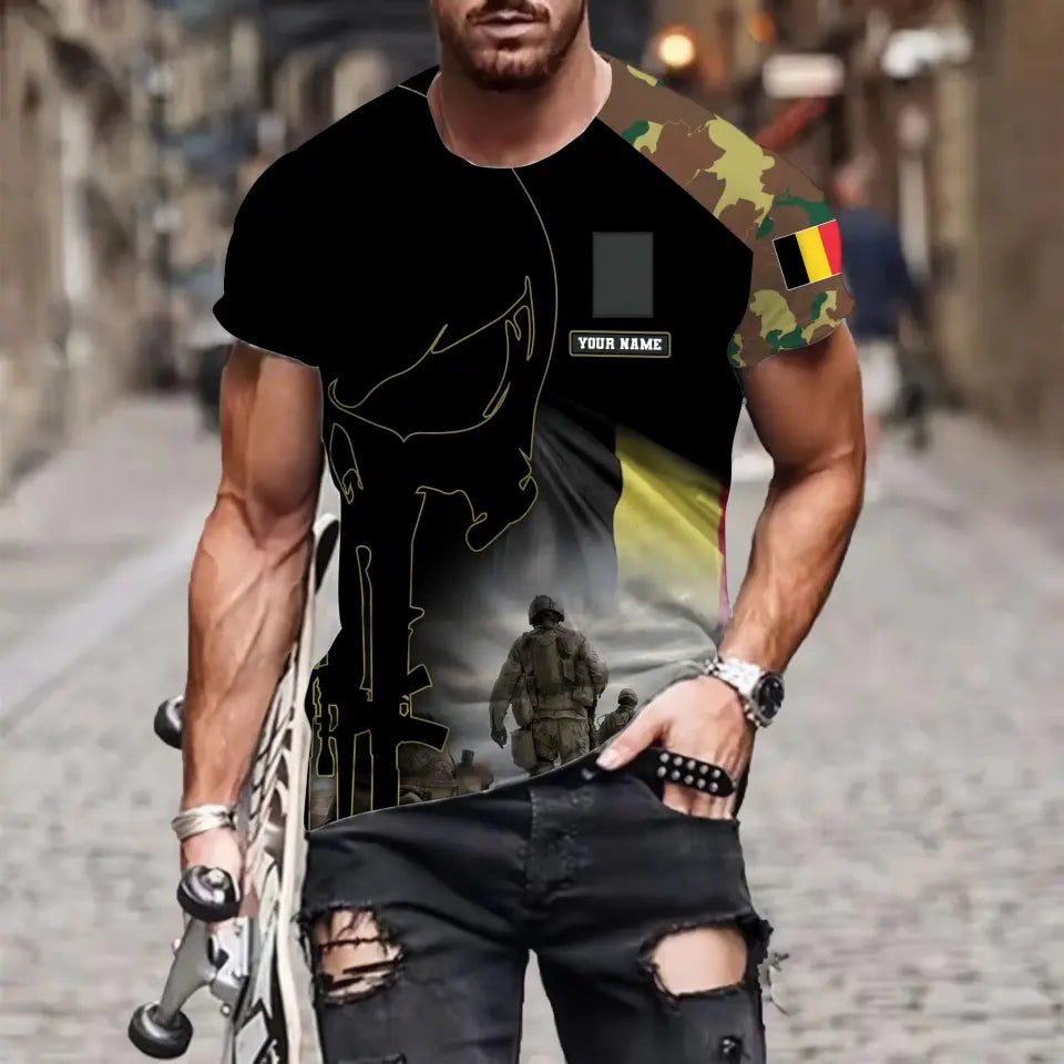 Personalized Belgium Soldier/ Veteran Camo With Name And Rank  T-shirt 3D Printed  - 1910230001