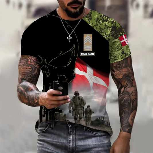 Personalized Denmark Soldier/ Veteran Camo With Name And Rank  T-shirt 3D Printed  - 1910230001