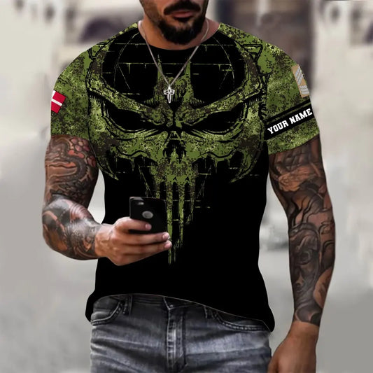 Personalized Denmark Soldier/ Veteran Camo With Name And Rank  T-shirt 3D Printed  - 2010230001
