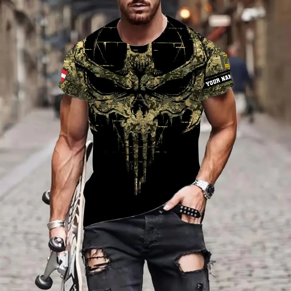 Personalized Austria Soldier/ Veteran Camo With Name And Rank T-shirt 3D Printed  - 16977600