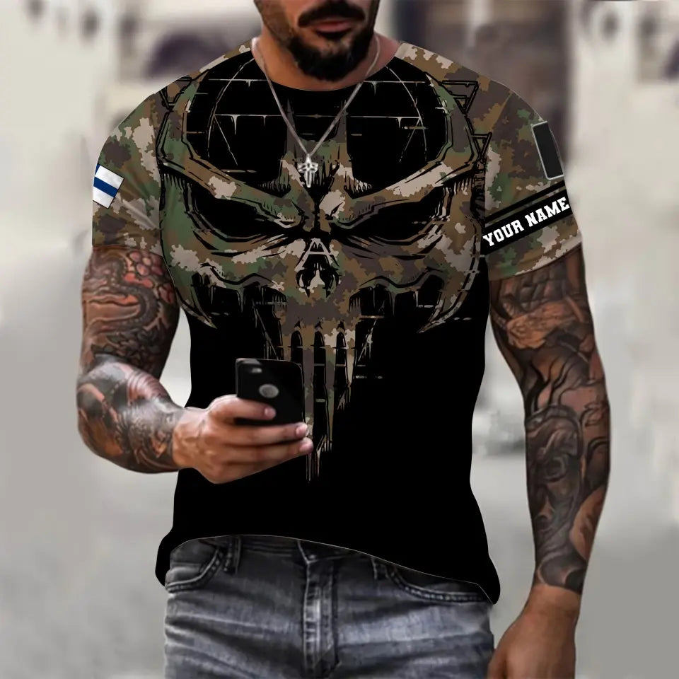 Personalized Finland Soldier/ Veteran Camo With Name And Rank  T-shirt 3D Printed  - 2010230001