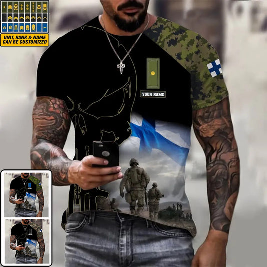 Personalized Finland Soldier/ Veteran Camo With Name And Rank  T-shirt 3D Printed - 1910230001