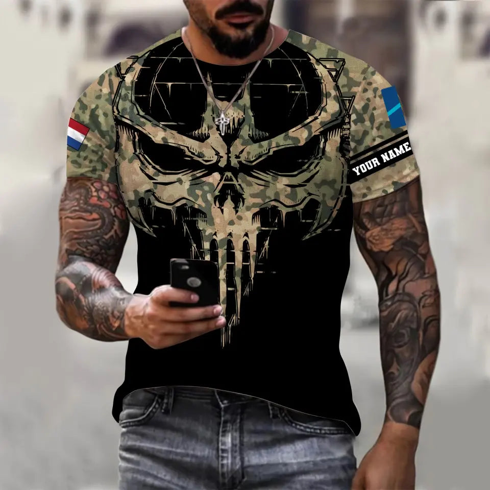 Personalized Netherlands Soldier/ Veteran Camo With Name And Rank  T-shirt 3D Printed  - 2010230001