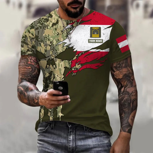 Personalized Austria Soldier/ Veteran Camo With Name And Rank  T-shirt 3D Printed  - 0311230001