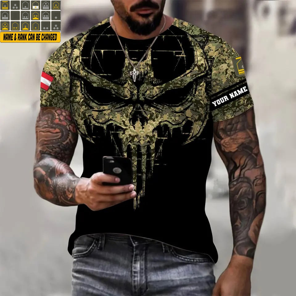 Personalized Austria Soldier/ Veteran Camo With Name And Rank T-shirt 3D Printed  - 16977600