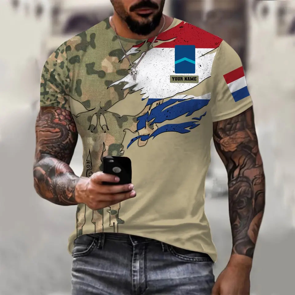 Personalized Netherlands Soldier/ Veteran Camo With Name And Rank T-shirt 3D Printed  - 0311230001
