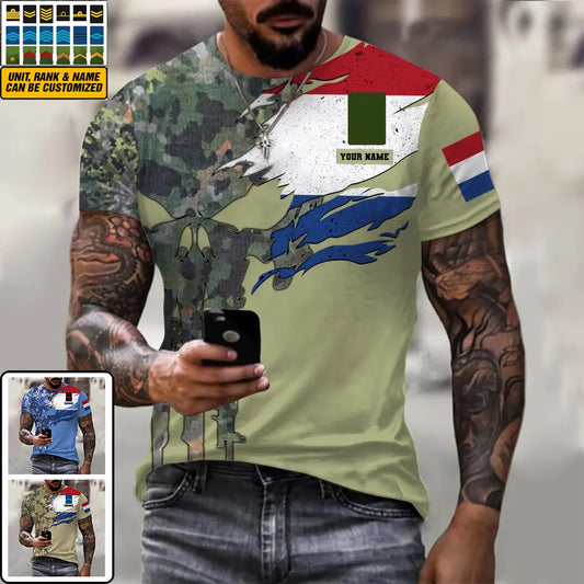 Personalized Netherlands Soldier/ Veteran Camo With Name And Rank T-shirt 3D Printed  - 0311230001