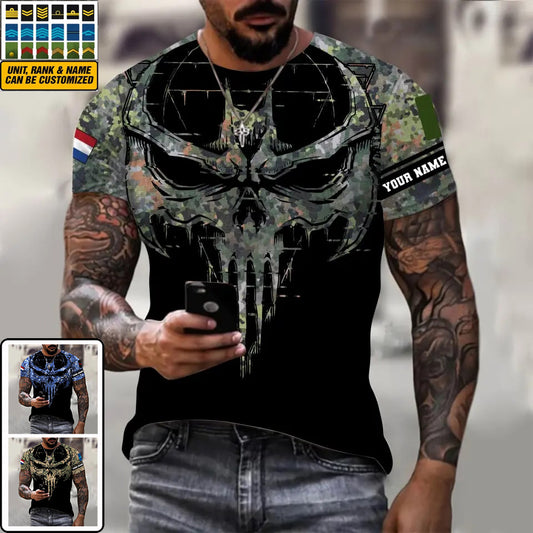 T-shirt personnalisé avec camouflage soldat/vétéran néerlandais avec nom et grade imprimé en 3D - 2010230001