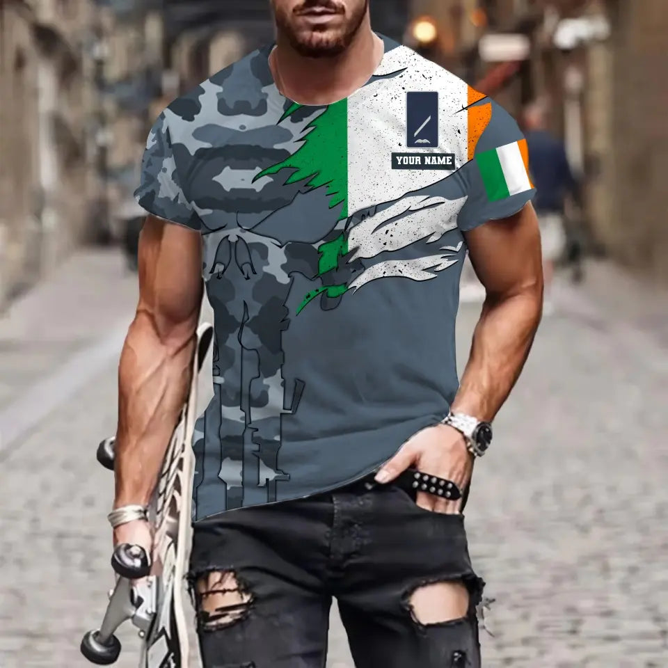 Personalized Ireland Soldier/ Veteran Camo With Name And Rank  T-shirt 3D Printed  - 0311230001
