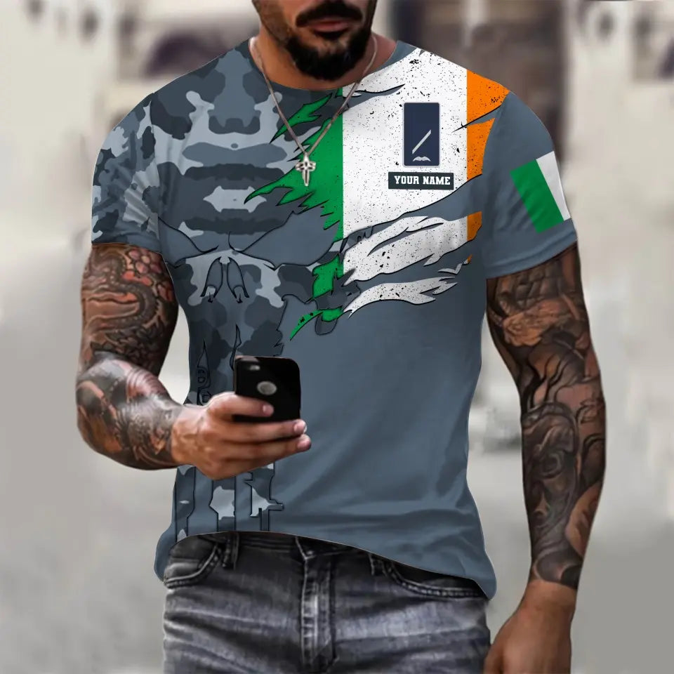 Personalized Ireland Soldier/ Veteran Camo With Name And Rank  T-shirt 3D Printed  - 0311230001