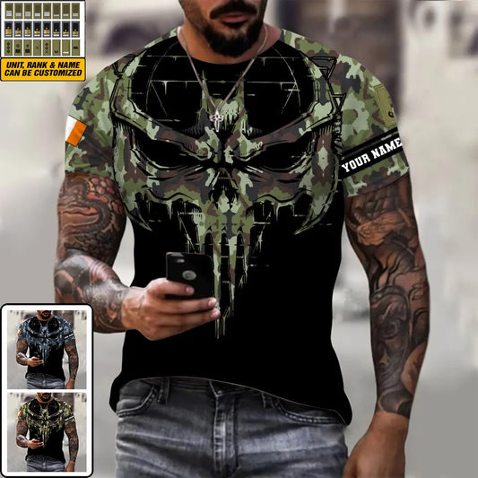 Personalized Ireland Soldier/ Veteran Camo With Name And Rank  T-shirt 3D Printed - 2010230001
