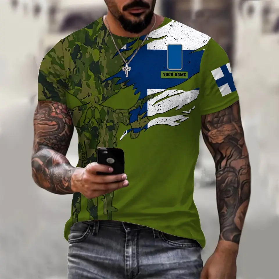 Personalized Finland Soldier/ Veteran Camo With Name And Rank  T-shirt 3D Printed - 0311230001