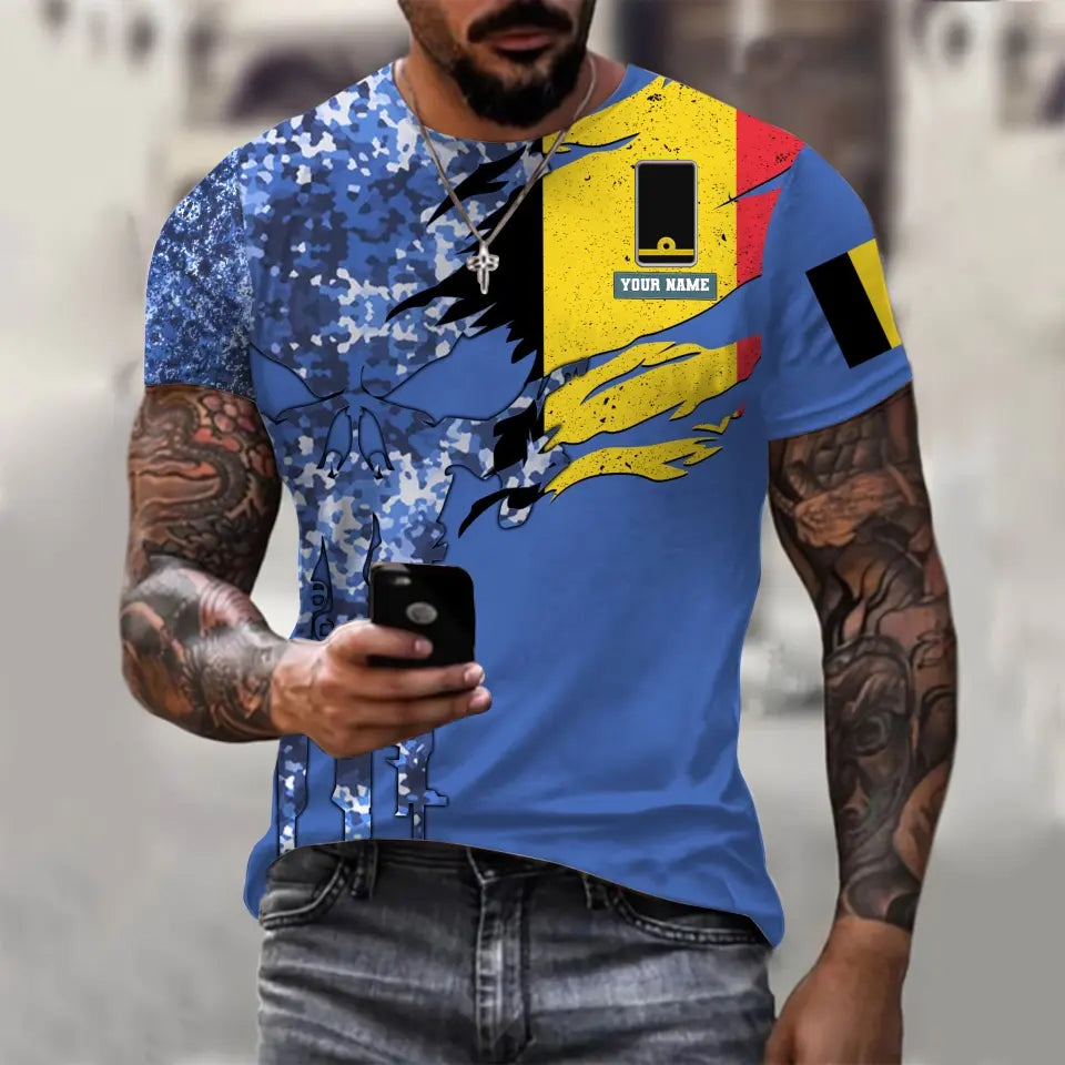 T-shirt personnalisé avec camouflage soldat/vétéran belge avec nom et grade imprimé en 3D - 0311230001