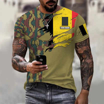 T-shirt personnalisé avec camouflage soldat/vétéran belge avec nom et grade imprimé en 3D - 0311230001