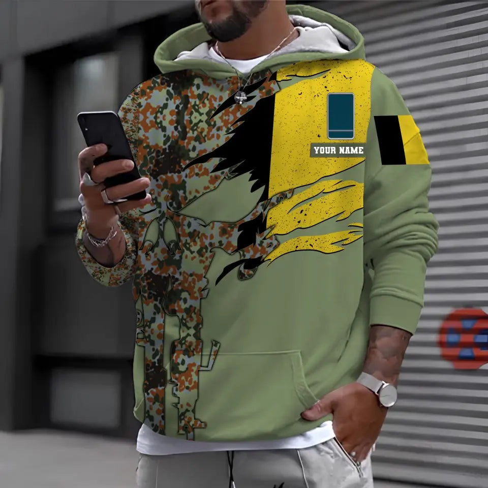 T-shirt personnalisé avec camouflage soldat/vétéran belge avec nom et grade imprimé en 3D - 0311230001