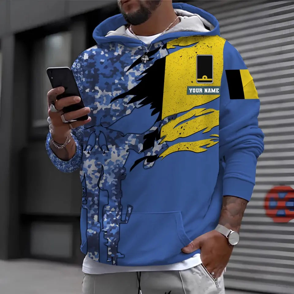 T-shirt personnalisé avec camouflage soldat/vétéran belge avec nom et grade imprimé en 3D - 0311230001