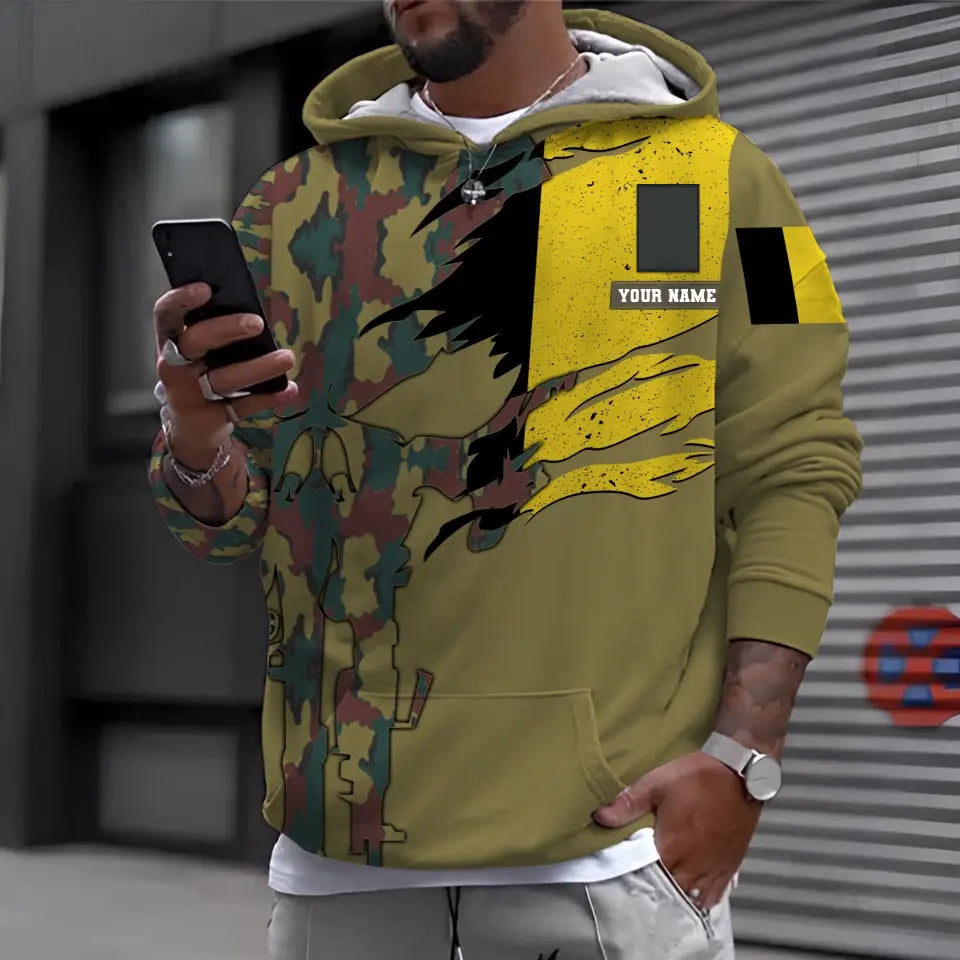 T-shirt personnalisé avec camouflage soldat/vétéran belge avec nom et grade imprimé en 3D - 0311230001