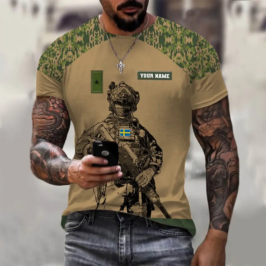 Personalized Sweden Soldier/ Veteran Camo With Name And Rank T-shirt 3D Printed - 1212230001