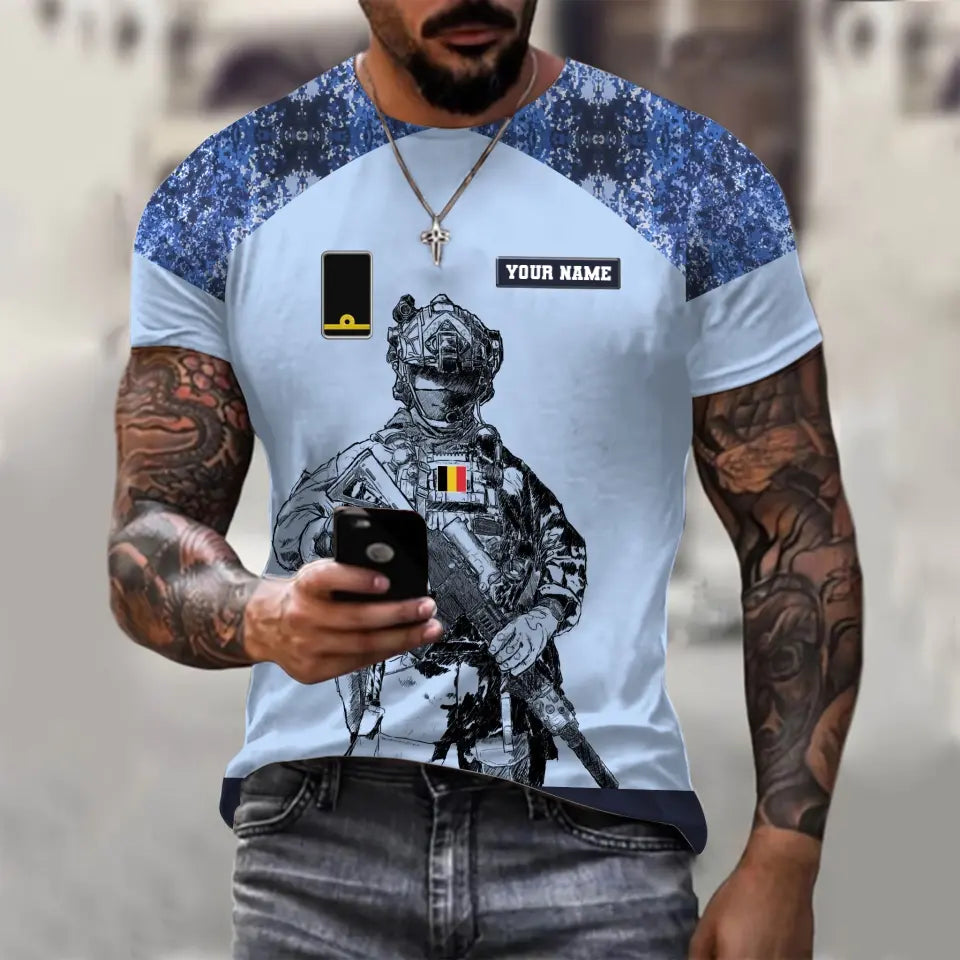 Personalized Belgium Soldier/ Veteran Camo With Name And Rank  T-shirt 3D Printed  - 17023392