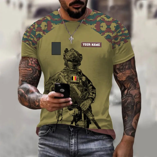Personalized Belgium Soldier/ Veteran Camo With Name And Rank  T-shirt 3D Printed  - 1212230001
