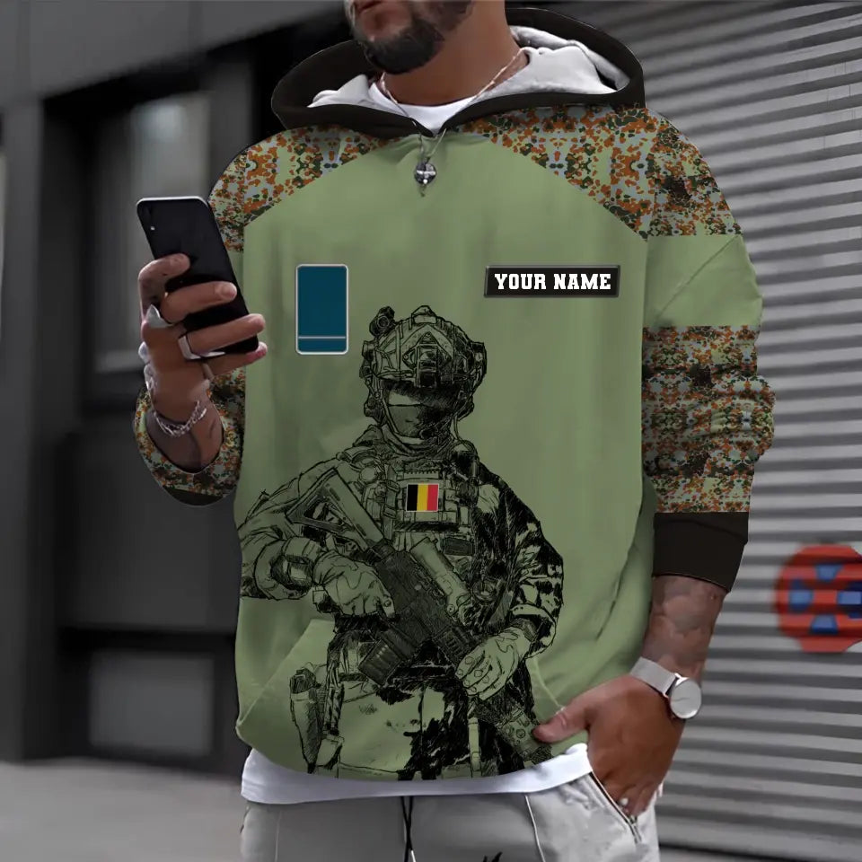 Personalized Belgium Soldier/ Veteran Camo With Name And Rank  T-shirt 3D Printed  - 17023392