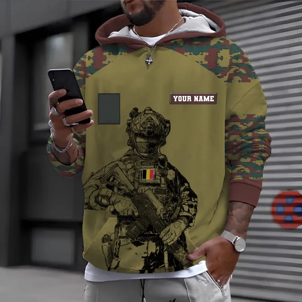 Personalized Belgium Soldier/ Veteran Camo With Name And Rank  T-shirt 3D Printed  - 17023392