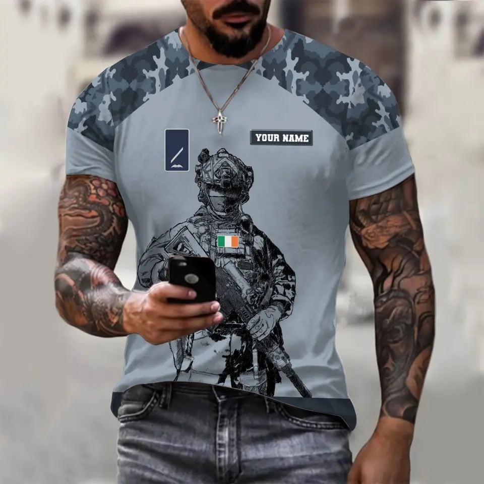 Personalized Ireland Soldier/ Veteran Camo With Name And Rank T-shirt 3D Printed  - 1212230001
