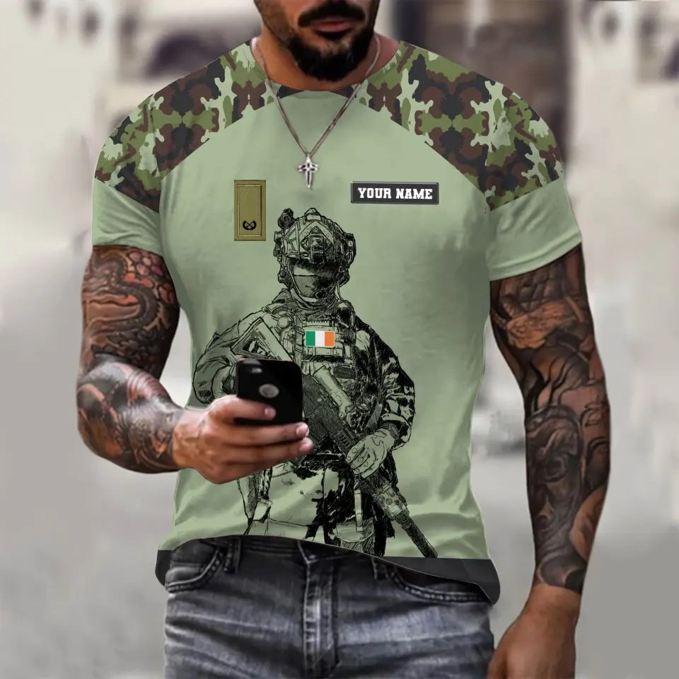 Personalized Ireland Soldier/ Veteran Camo With Name And Rank T-shirt 3D Printed  - 1212230001