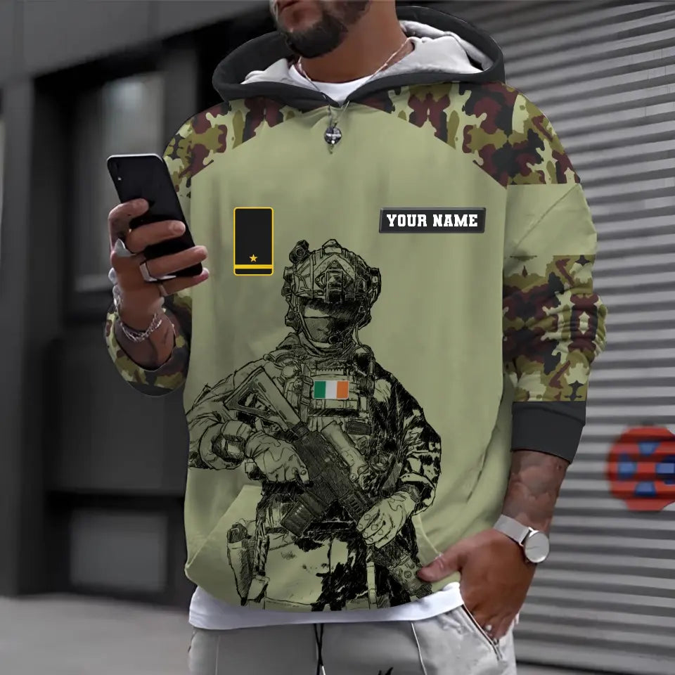 Personalized Ireland Soldier/ Veteran Camo With Name And Rank T-shirt 3D Printed  - 1212230001
