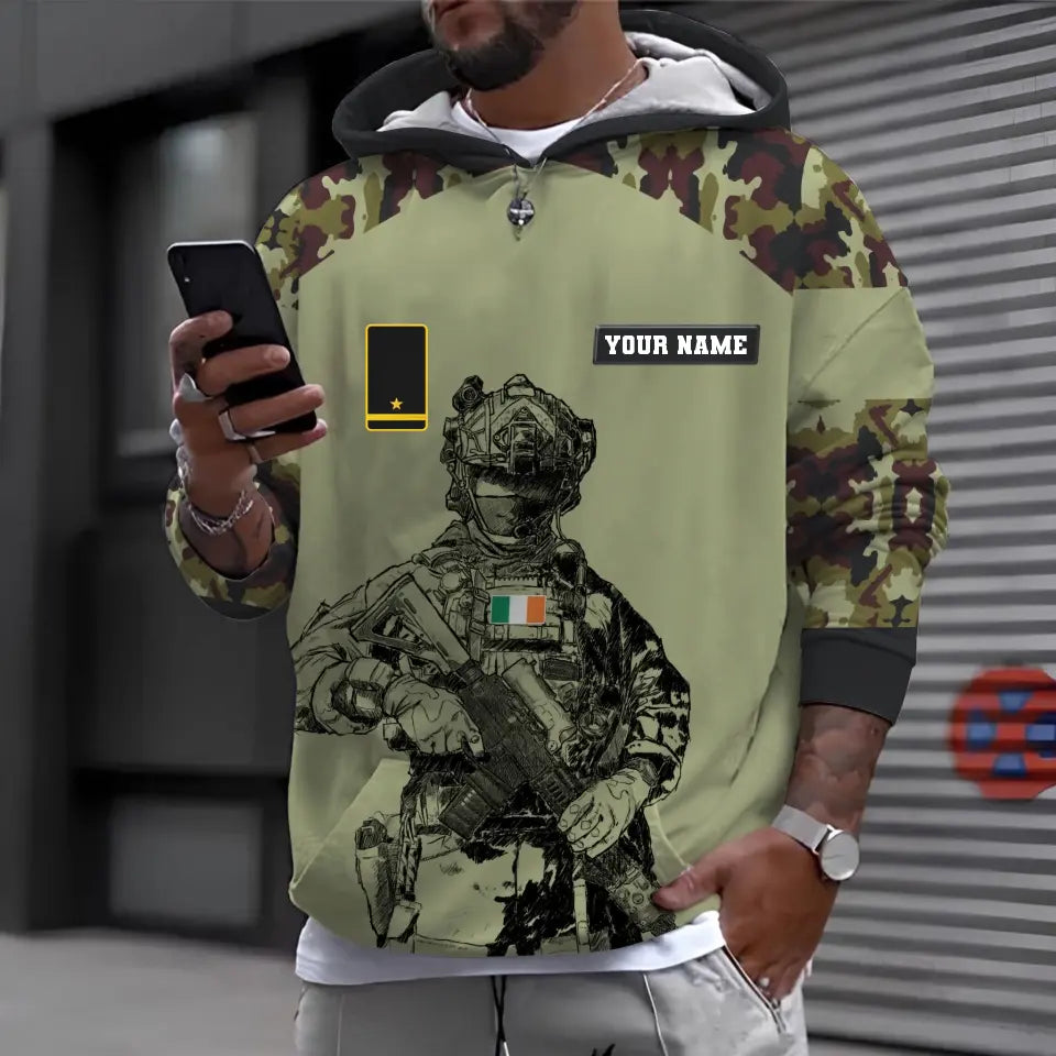 T-shirt personnalisé avec camouflage soldat/vétéran irlandais avec nom et grade imprimé en 3D - 1212230001