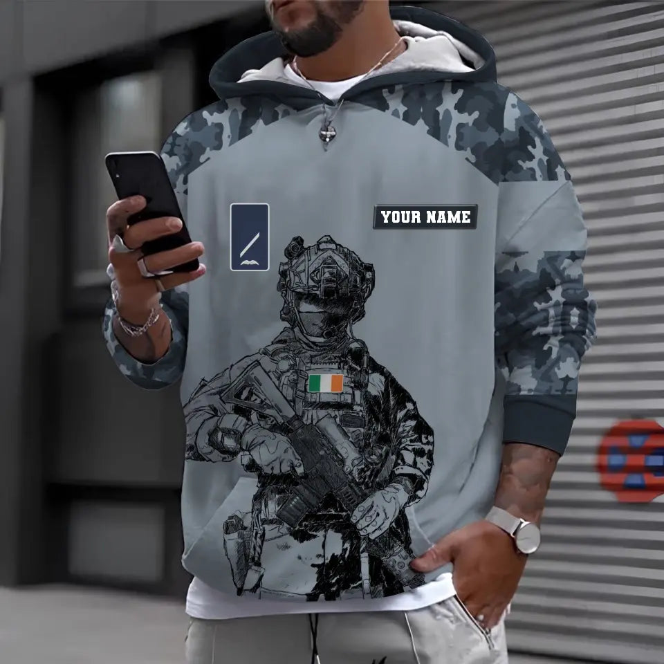 T-shirt personnalisé avec camouflage soldat/vétéran irlandais avec nom et grade imprimé en 3D - 1212230001